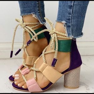 BRAND NEW Colourblocked Laced Block Heels